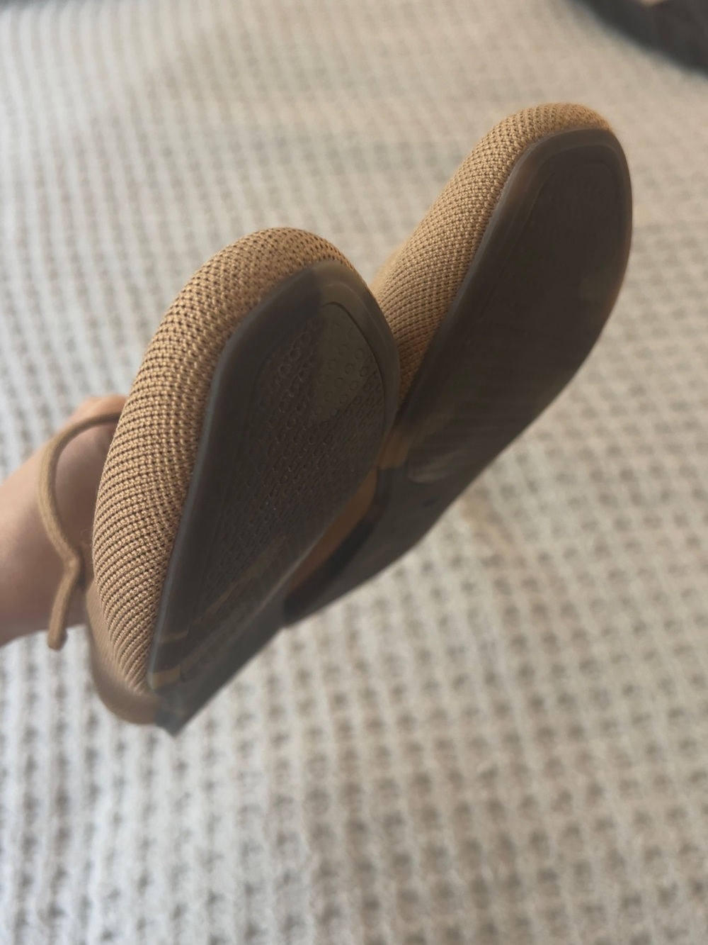 Rothy’s The Square Mary Jane Tan Knit Flats with Blue Accent - Picture 4 of 6